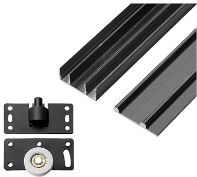 Sliding Door Track Kit - Triple Rail Aluminium Sliding Wardrobe Door Track for Cabinet Glass Doors(Black,140cm/4.6ft)