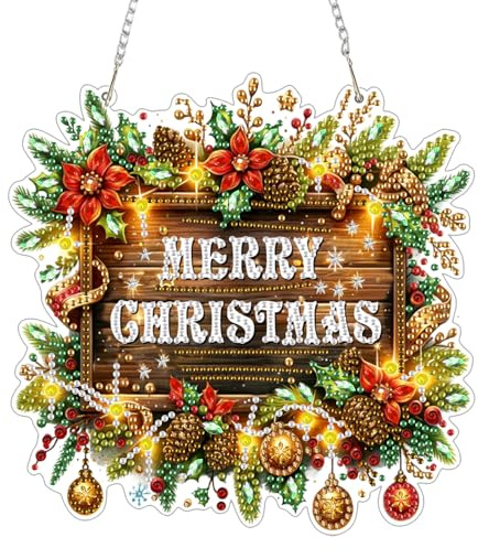 GHHKUD Weihnachten Diamond Painting Fensterbilder Beidseitige, Diamond Painting Anhänger mit Kette, Diamant Malerei Bilder Kristall Fensterbilder, Wandbehang Kits für Eingang und Fenster Wand Decor