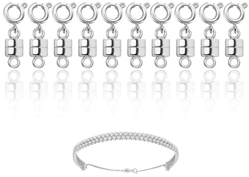 10 Pack Magnetic Necklace Clasps, Silver Closures Magnetic Jewelry Clasps Necklaces Fasteners Chain Connector Locking Magnetic Bracelets Extender for Bracelet Necklace Anklets Making (Silver)