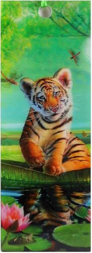 3D Wackel Lesezeichen Tiger Baby am See 15,5 cm Design Bookmarks mit Kordel Deko GFTLZ K 3
