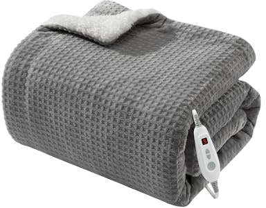 LinTimes Heizdecke mit Abschaltautomatik, Elektrische Wärmedecke mit 6 Heizstufen,10 Stunden Timer, Überhitzungsschutz, Waschbare Heizdecke, Kuschlige Beheizbare Decke in Flannel, 180 x 130cm Grau