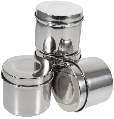 VOSAREA Récipients Alimentaires en Acier Inoxydable 350ml, Lot de 4 | Argenté, pour Échantillons Alimentaires, Usage École et Université, Boîte de Conservation Pratique
