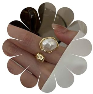 Inateannal Open Baroque Pearl Ring Large Pearl Irregular Ring Gold Open Chunky Adjustable Rings Statement Knuckle Pearls Wedding Rings Jewelry for Women