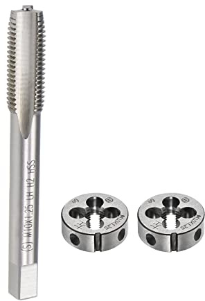 QUARKZMAN 1 pz Maschio a Macchina M10 x 1.25 Metrico H2 3 Taglienti Acciaio Rapido e 2pz Filiera Tonda M10 x 1.25 Filettatura a Macchina Sinistra (1 Set)