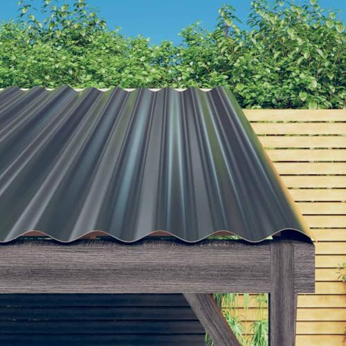 ACAGALA Dachpaneele Wellplatte aus Metall 100 x 36 cm | 12 STK. verzinkte Stahlbleche | Wetterfeste Wellbahn für Garage, Gartenhaus & Carport | Anthrazit