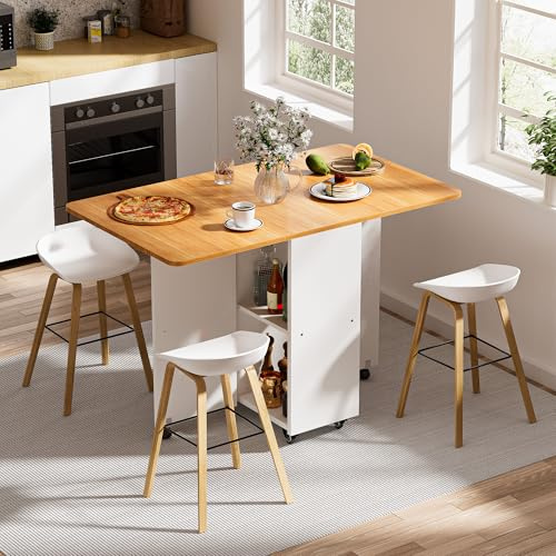 Ztexkee Tavolo da Pranzo Pieghevole Mobile Tavolo Cucina con Ruote con 1 grande mobile e 1 vano aperto per piccoli spazi Sala da pranzo Cucina 120 x 70 x 78 cm Arancione e bianco