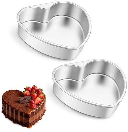 E-far 10 Inch Heart Cake Pan, 2 Pcs Stainless Steel Heart Shaped Cake Mold