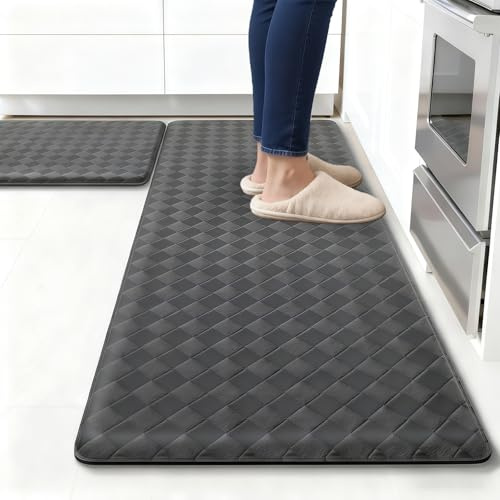 Küchenteppich Waschbar rutschfest, Küchenläufer Teppich küche mit Ölfest und Wasserdicht, 2PCS 43.9x75+43.9x150CM Komfort Küchenmatte für Küche, Waschküche, Outdoor (Grau)