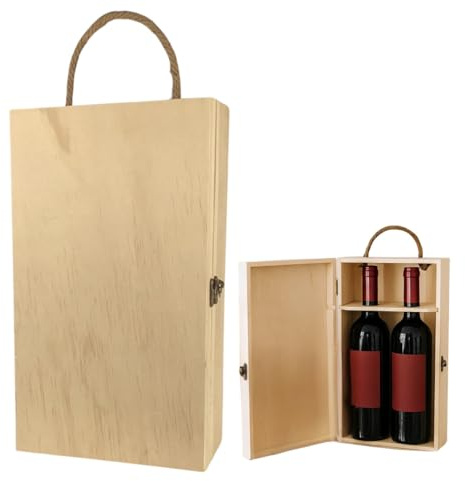 AWASG Weinbox Geschenkbox Weinflasche, Weinkiste Holz mit Tragegriff, Geschenkkiste Holzbox Wein, Weingeschenk Flaschenbox (2 Flaschen)