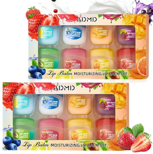 8-teiliges Lippenpflegeset mit Fruchtgeschmack, Admd Lippenbalsam-Set, Glanz + Nachtbalsam + farblose Lippenstifte + Feuchtigkeitsmasken (2 Set)
