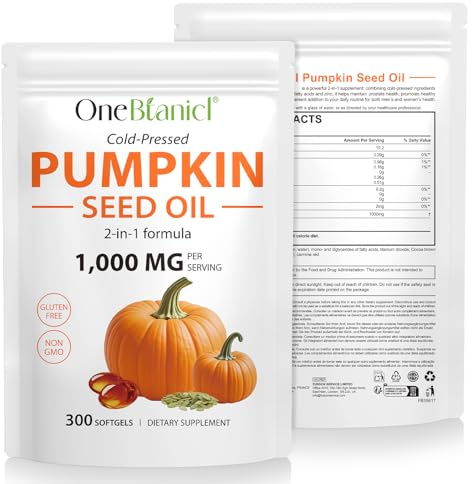 Pumpkin Seed Oil Capsules 1000mg per Serving, Cold Pressed Formula, Supports Prostate & Urinary Health, Hair Vitality, Rich in Essential Fatty Acids & Zinc, Vegan, Non-GMO, 300 Softgels