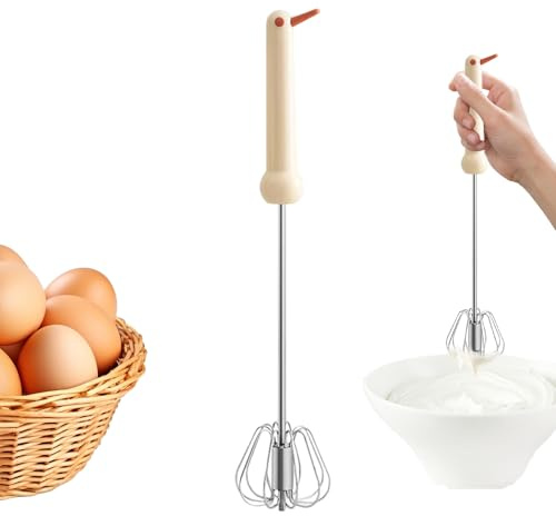 Stainless Steel Hand Whisk - Semi Automatic Egg Beater 34x6.5cm Rotating Cream Stirrer Easy Grip Effortless Whisk Mixing Tool | Baking Cooking Tasks