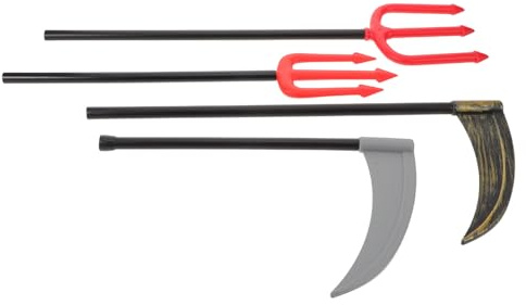 Hohopeti Set 4 Pezzi Falci Giocattolo in Plastica per Halloween Accessori Cosplay e Decorazioni Costume Oggetti di Scena per Spettacoli e Foto Dimensioni 385-51 CM Colore Grigio e