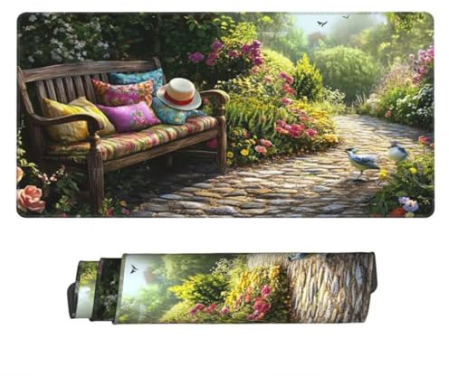Tapis de Souris Chaise de Jardin 900x400 mm XXL Tapis Souris Gaming Grand, Mouse Pad Paysage sous Main Bureau Imperméable et Base en Caoutchouc Antidérapant pour Gamer, Maison, Bureau -MP830