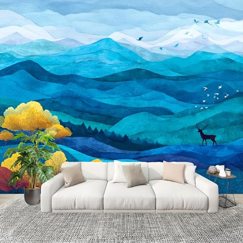 Fotomurales 250x175 cm Arte AbstraccióN Naturaleza Paisaje. Decoración Muro Murales Papel Pintado tejido no tejido Azul Moderna Panoramico Fotográfico Adhesivos Impermeable Papel Tapiz