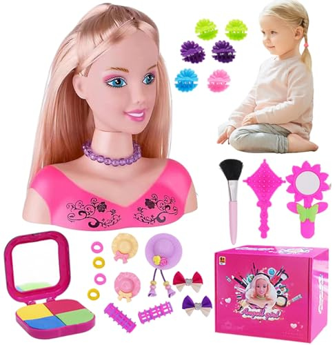 Takingup Tête de poupée pour la Coiffure, 35 pièces/Ensemble de tête Coiffure simulée pour Enfants – Apprentissage du Maquillage imaginatif, Jouets Simulation pour Filles, lot 1