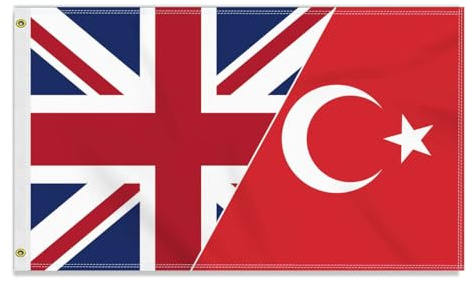 Bandiera dell'amicizia britannica della Turchia, 90 x 150 cm, 150D, bandiera turca turca per esterni, decorazione da giardino con occhiello in ottone
