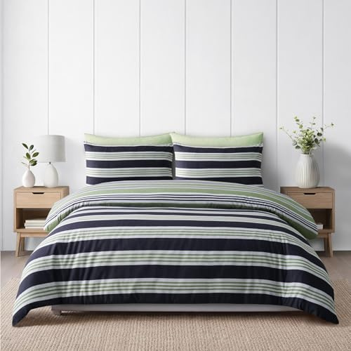 Adore Home King Duvet Cover Set Black & Green Stripe Bedding & Pillowcases