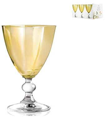 H&H Splendor Ambra Set 6 Calici Vino in Vetro 17 cl, Bicchieri Eleganti con Coppa Ambra e Stelo Trasparente, Calici da Tavola Raffinati per Degustazione e Occasione Speciale