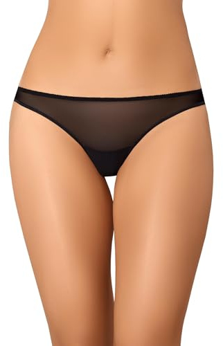 Teyli Culotte Brésilienne en Résille pour Femme - avec Finition sans Couture - Lingerie féminine Noir XL