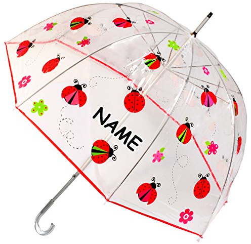 alles-meine.de GmbH großer XL Regenschirm - transparent - Marienkäfer & Glückskäfer mit Blumen - incl. Name - ø 92 cm - Glockenschirm - Schirm - durchsichtig & durchscheine..