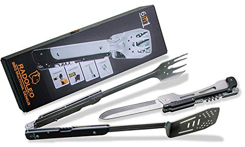 RADOLEO® Grill-Multi-Tool | Grillbesteck | 6 Grill-Werkzeuge | das Set für jeden Grill-Fan | Ideal für Camping & Outdoor | edle Geschenk-Verpackung…