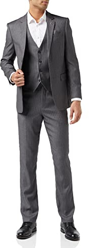 Mens Classic 3 Piece Pin Stripe Grey Suit Retro 1920s Tailored Fit[SUIT-3802-2-GREY-44]