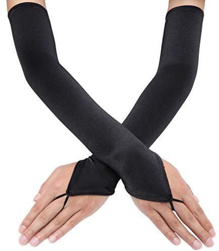Coucoland Damen Satin Classic Opera Fest Party Audrey Hepburn Handschuhe - 1920s Lang Kurz Elastisch (Fingerlos Glatt/Schwarz)