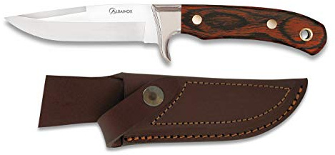 Cuchillo Deportivo Stamina con funda para Caza, Pesca, Camping, Outdoor, Supervivencia y Bushcraft Albainox 31671 + Portabotellas de regalo