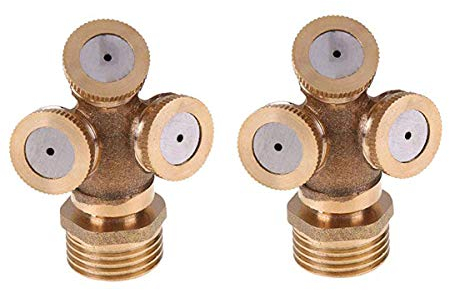 Tangger 2PCS 3-Loch-Nebelanlage Garten Rasen Sprühdüse,Düse Sprinkler Kopf Nebeldüse Bewässerung Sprinkler verstellbares Loch Messingdüse Bewässerung Sprinkler für Garten Rasen