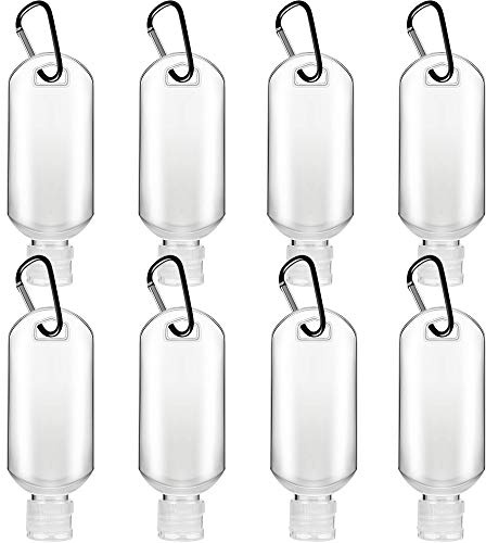 Ulife Mall Tragbare Reiseflaschen Set (8 Stück), 30ml Leer Flip-Cap-Flaschen Auslaufsichere Nachfüllbare Plastik Fläschchen Mit Karabiner Schlüsselanhänger, Reisebehälter für Händedesinfektionsmittel