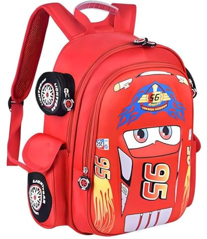 QWZY Kid Toddler Boys Girls Backpack Waterproof Cartoon Truck Car Child Snack School Bag Kindergarten Backpack (Red)