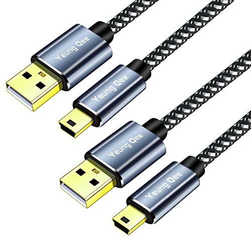 Yeung Qee Mini USB Cable 0.5M, Braided USB 2.0 Type A to Mini B Cable Charging Cord Compatible with PS3 Controller, MP3/4 Player,PDA, Camera, Scanner and More Mini USB Devices(50cm,2 Pack)