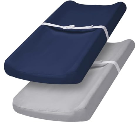 PHF Baby Changing Pad Covers for Boys Girls, 2 Pack Ultra Soft Breathable Microfiber Changing Pad Table Sheets for Most Baby Changing Pads, Light Grey & Navy