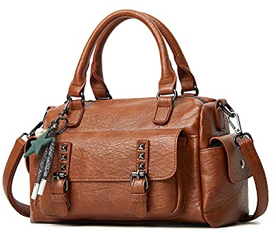 NICOLE & DORIS Sac Bandoulière Femme Sac a Main Cuir Souple Sacs Portés Epaule Rétro Sacoche Messenger Sac Crossbody Femme Sac Fourre Tout Poches Multiples Brun