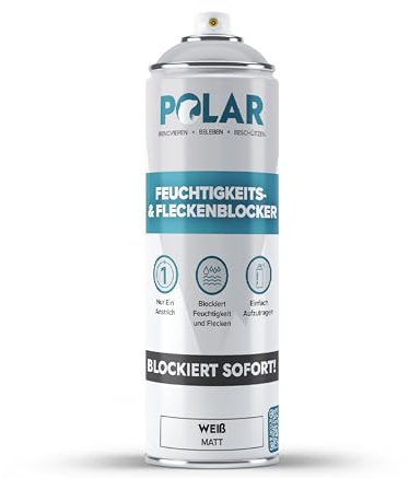 Polar Feuchtigkeits und Fleckenspray - Weiß Matt - 500ml - Einschichtlack zur Feuchtigkeitsabdichtung - Isoliert Flecken und Schimmel an Innenwänden und Decken