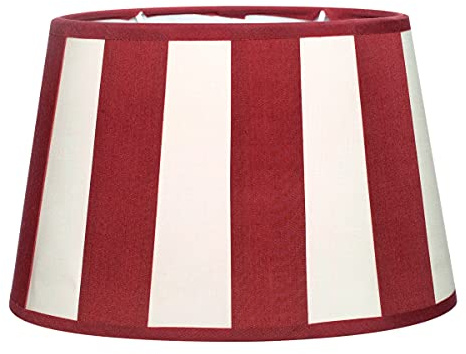 Brillibrum Design Lampenschirm gestreift Tischlampenschirm mit Streifenmuster für Lampenfassung E27 E14 Streifen Design Tischleuchte oval rund Stoff (Oval: 22x15x15cm, Weinrot - Creme)