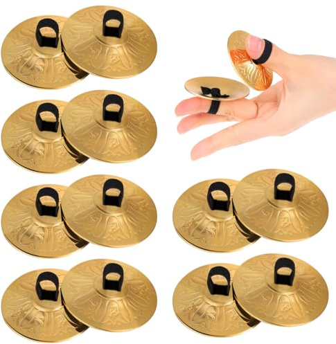 10 piezas con grabado, de cobre, mini dedos, danza del vientre, con banda elástica, dedo Cymbal, instrumento de para adultos, niños