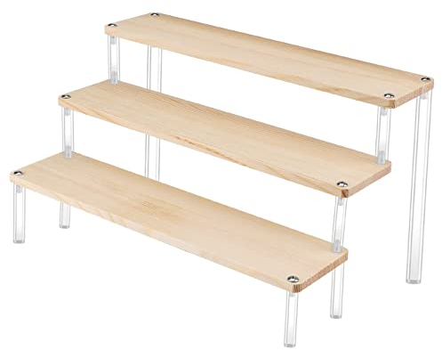 Présentoir de Table en Acrylique, 3 Étages Support Bois à Cupcake Stand de Parfum, Escalier Marches Display Stand, Présentoir à Gâteaux Riser Décoratif pour l'Affichage