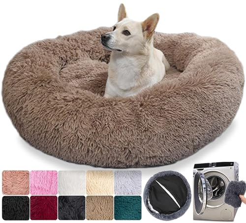 Hundebett, rund, ausziehbar, waschbar, leicht, orthopädisch, flauschig und bequem (4XL: 110 cm, braun)