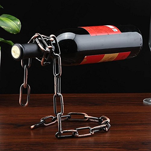 Roontin Creative Metal Chain Wine Rack,Retro Handicraft Home Decor Wine Bottle Holder (Vintage copper)