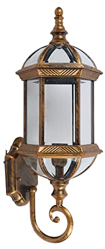 Lightakai Wandlampe, E27 Holz Retro Wandleuchte Antik Wandleuchte Vintage Industriell Metall Glas Außen Licht Wand Lampe für Restaurant Home Bar Schlafzimmer Dekorieren (Keine Glühbirne) (Gold)
