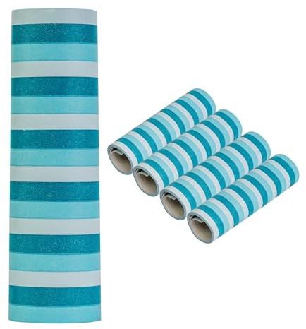 Luftschlangen Set zur Dekoration, Türkises Design, aus Papier, 5 Rollen á 18 Abrissen mit 7 mm Breite und 3 m Länge, Party Deko für Geburtstag, Karneval, Silvester, Girlande Papierschlange, Tischdeko