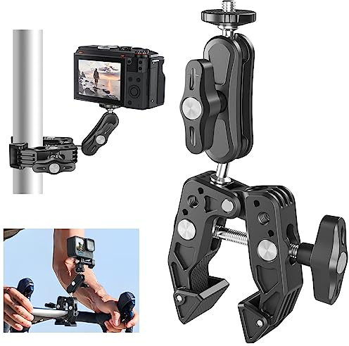 TELESIN Soporte Super Clamp para Monitor Cámara Manillar Bicicleta con Rótula 360 Brazo Mágico con Adaptador de Extensión de Puerto 1/4 3/8 para GoPro Insta360 dji Osmo Canon Nikon Cámara de Acción