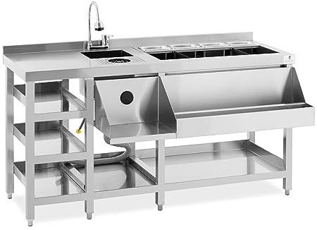 Royal Catering RCBT-02 - Estación de cóctel con depósito de hielo 4 GN 1/9 recipientes para lavavajillas y soporte para botellas de cóctel de acero inoxidable