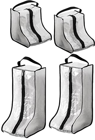 Kopinma Tragbare Schuhbeutel Staubdicht Schuhtasche, Zip Beutel Groß Organizer Tasche für 2 Hoch + 2 Kurz, Stiefeltasche, wasserdichte Schutztasche Reisetasche, Schwarz Aufbewahrungsbeutel