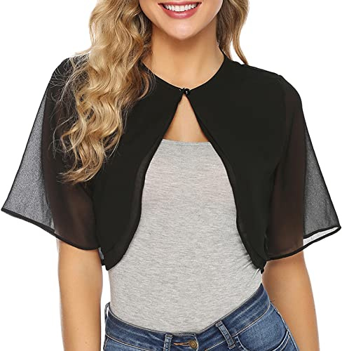 Irevial Bolero Mujer Fiesta Elegante Cardigan Corto Torera de Gasa Mujer Ligera Cardigan Shrug Top Chiffon Transparente Torera Boda Chal de Fiesta para Primavera Verano