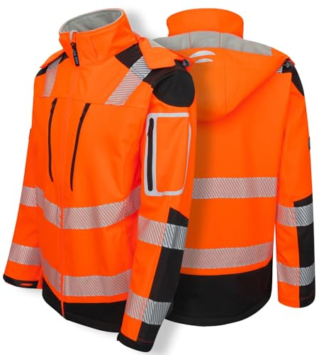 PRO FIT Warnschutz Arbeitsjacke aus Softshell – Größe S – Atmungsaktive Softshelljacke, Wind- & Wasserabweisend, Thermofixiert, Unisex - 1 Stk., Neonorange/Schwarz