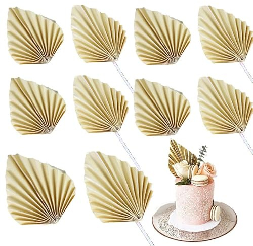 SHTGOI Décoration de gâteau bohème en feuille de palmier - Éventails en papier - Décoration de gâteau - Pour mariage, bricolage, anniversaire, fête prénatale