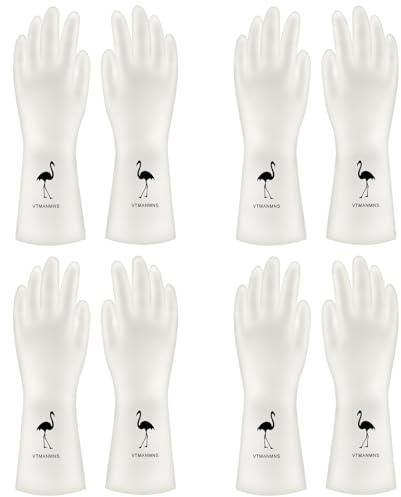 4 Pairs Rubber Dishwashing Cleaning Gloves,Reuseable Household Washing up Gloves, Anti-slip Waterproof Latex Gloves for Home, Kitchen (C, L)